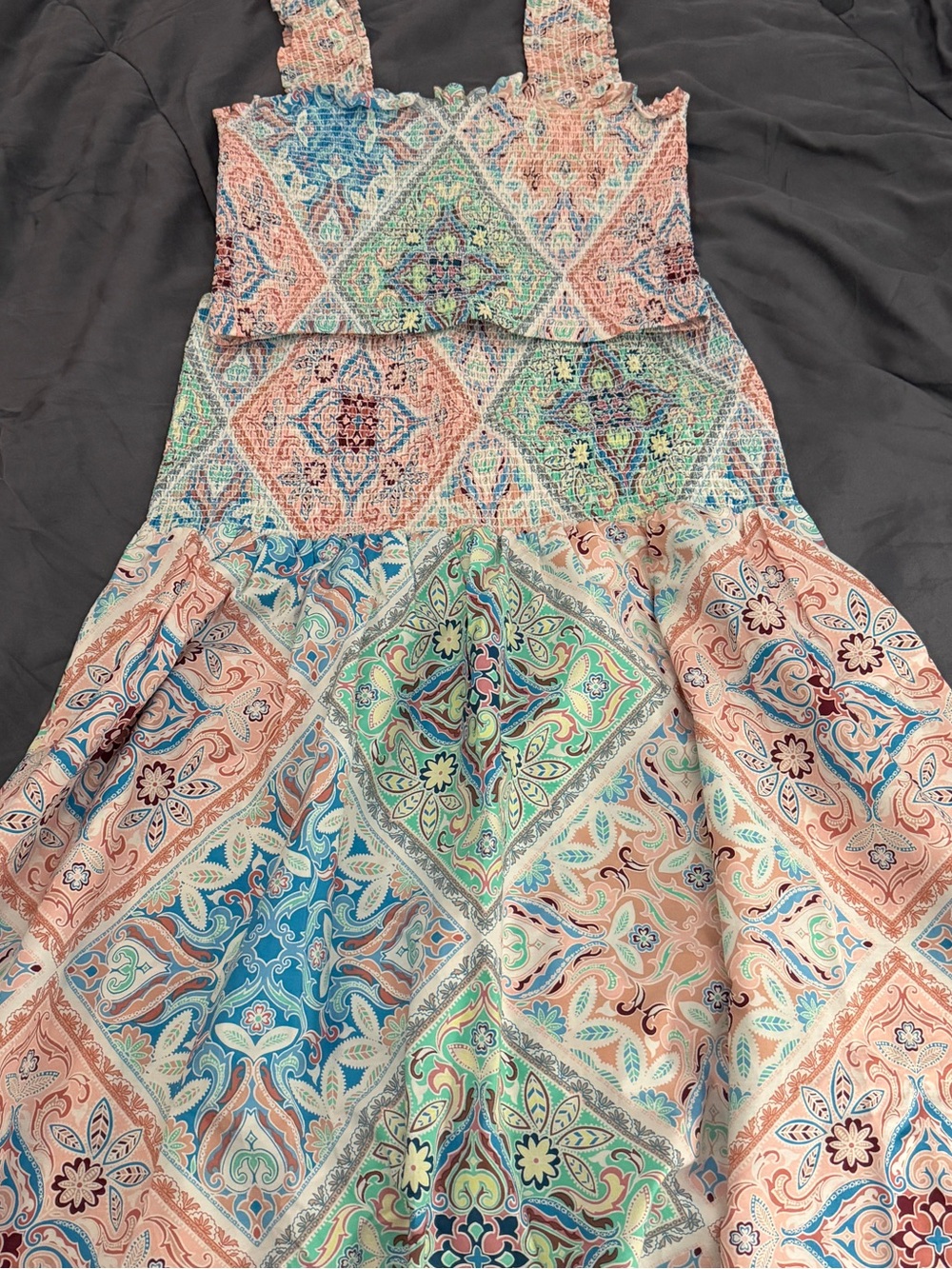 VENUS Pastel Tile Paisley Top in Coral, Aqua & Teal
